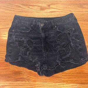 American Eagle ripped black jeans shorts with crossover waist size 6